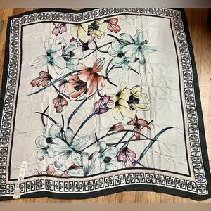 Chico's Floral Print Scarf with Black Border